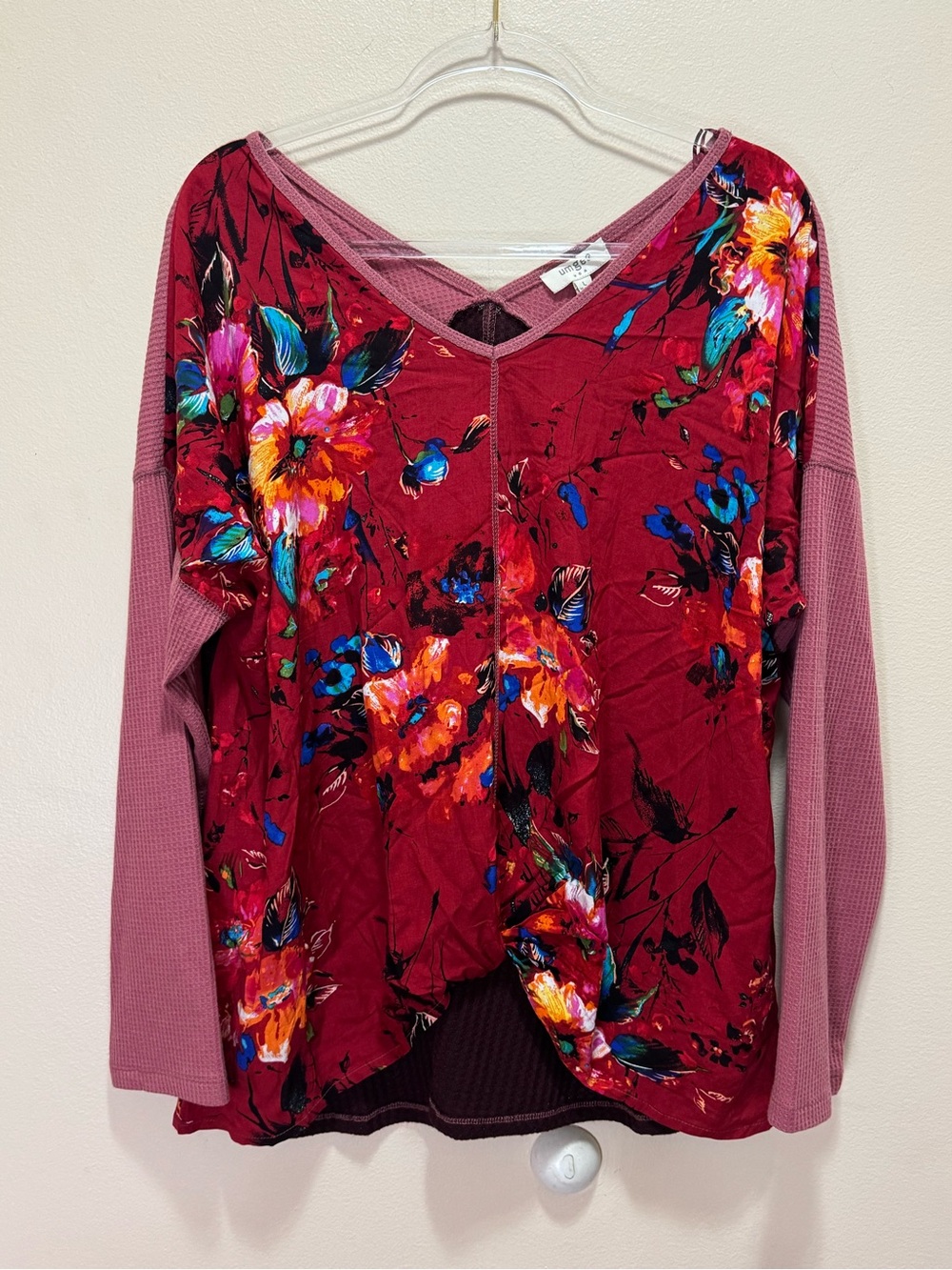 NWY Umgee Multicolor Floral Waffle Knit Top